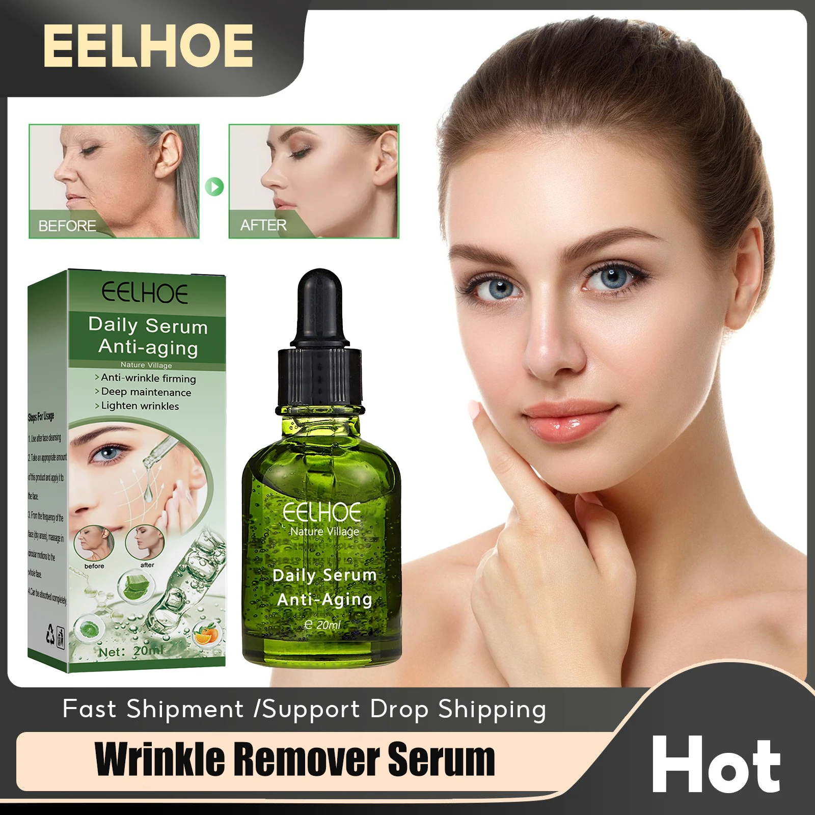 

Instant Wrinkle Remover Face Serum Firming Lifting Fade Fine Lines Moisturize Anti Aging Whitening Brighten Nourish Skin Essence