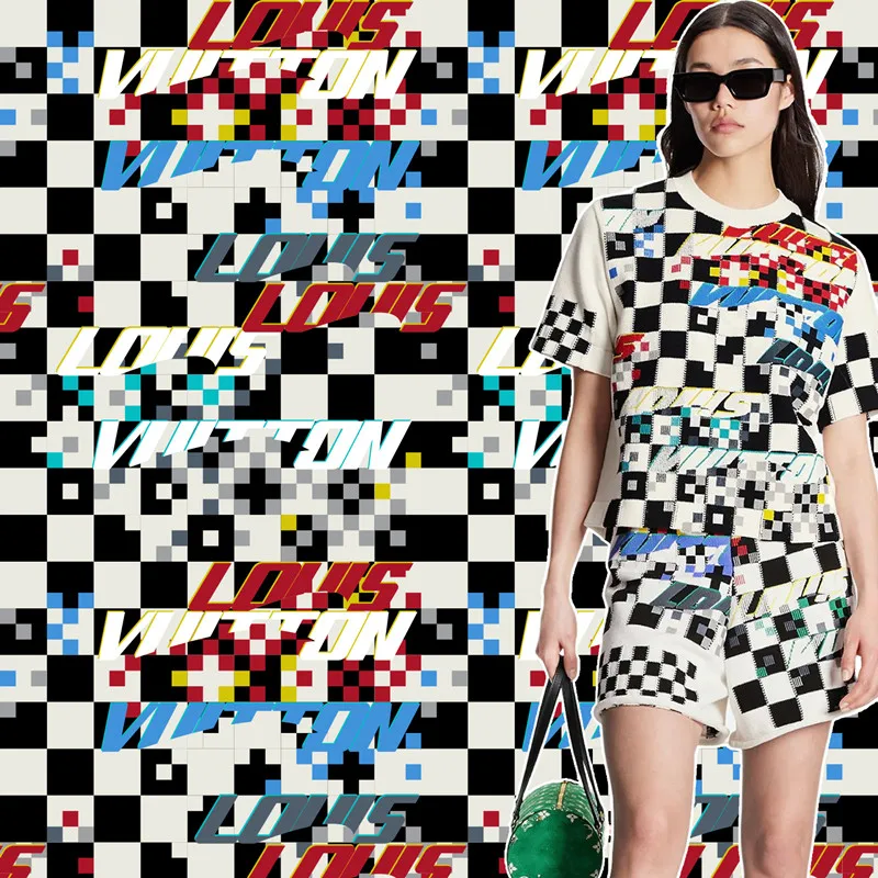 

28 style designer letter fashion brand digital printing fabric jacquard clothing fabric mosaic check style