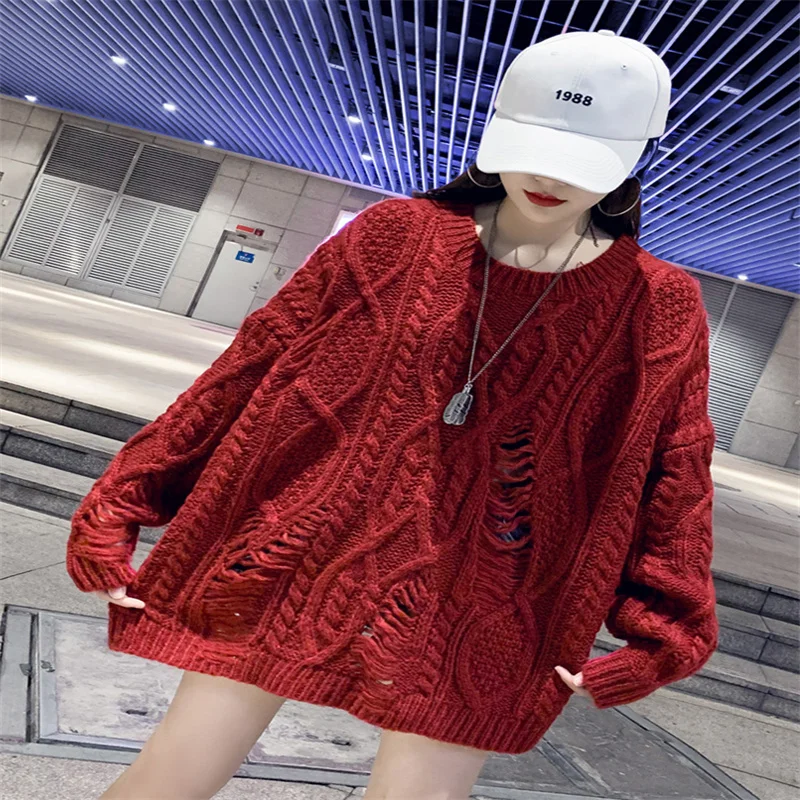 

Sandro Rivers Medium Long Fried Dough Twist Thick Sweater For Women Thickened Loose 2022 Autumn And Winter New Tattered Top