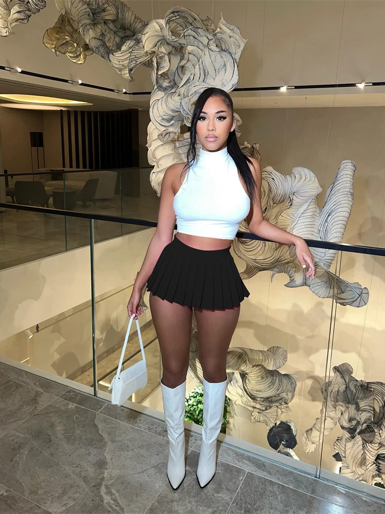 

WLWXR летний сексуальный комплект из 2 предметов, Женский Белый облегающий Топ без рукавов с круглым вырезом и однотонная Свободная юбка 2022