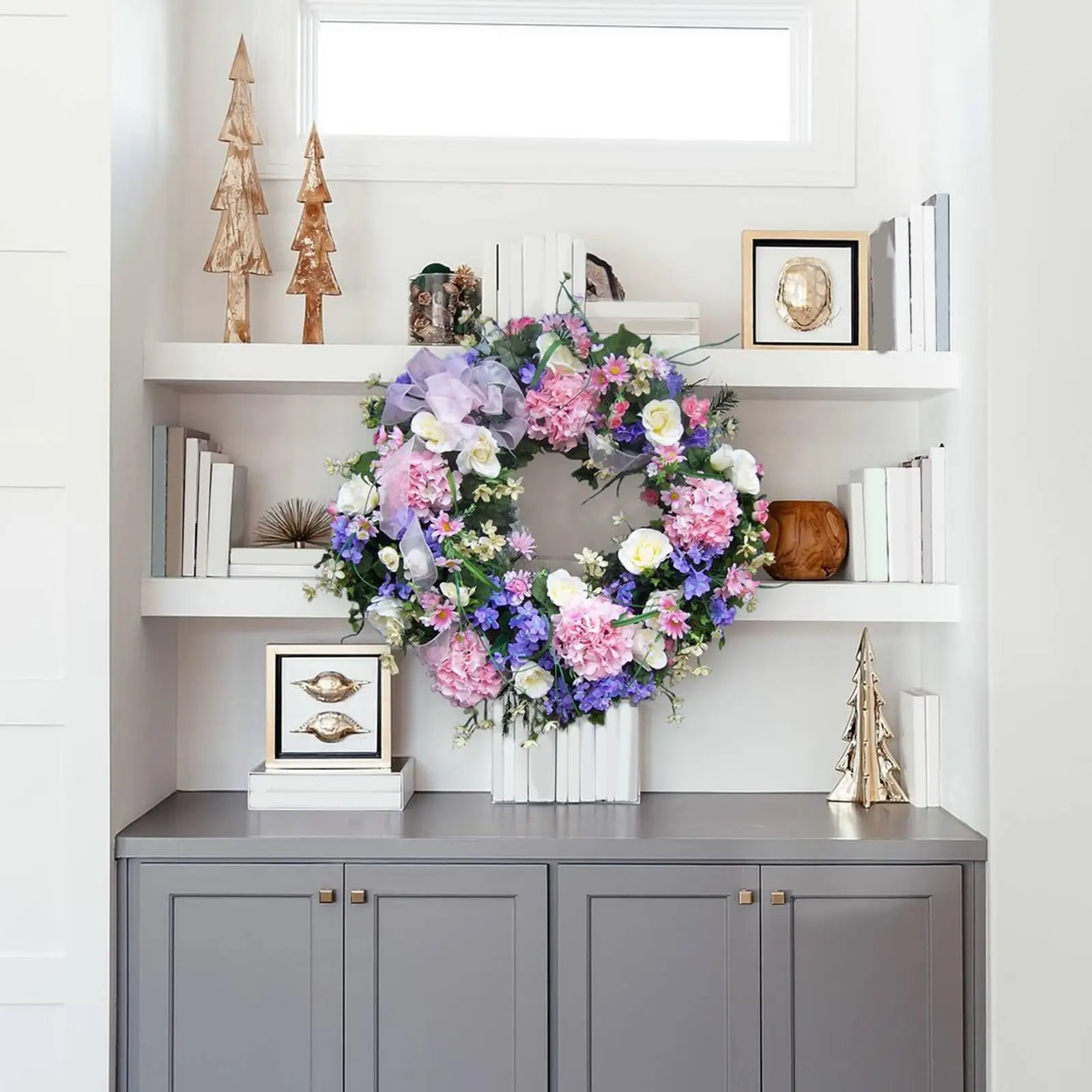 

Flower Wreath Floral Hoop Wall Hanging Round for Front Door Farmhouse Home