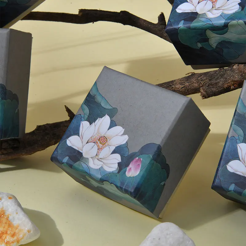 24pcs Lotus Heaven And Earth Cover Earring Box Jewelry Handmade Kraft Vintage Chinoiserie Style Ring Case Creative Gifts Packing