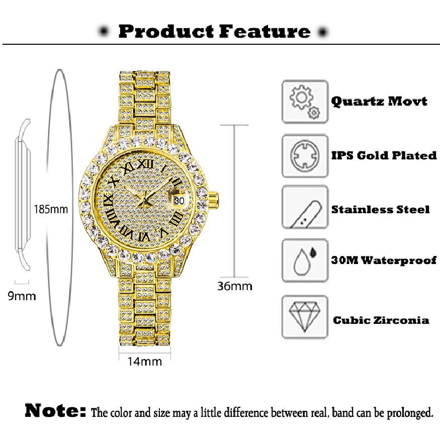 MISSFOX Big Diamond Woman Watch Gold And Silver Luxury Quartz Watches Women Round Fashion Iced Out Roman Small Wristwatch Couple enlarge