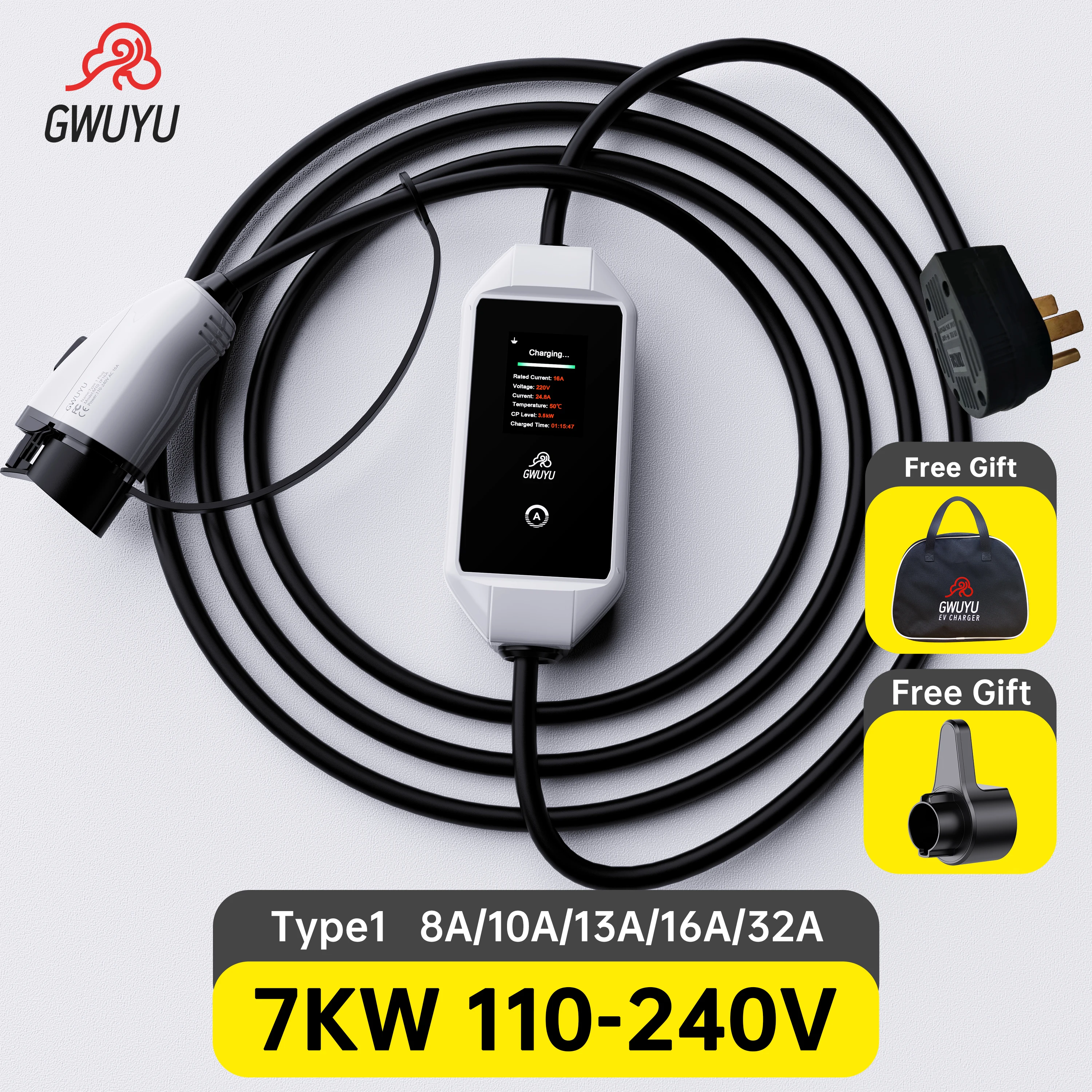 Зарядное устройство для электромобиля GWUYU портативный Wallbox 32A 7 кВт 5 м кабель