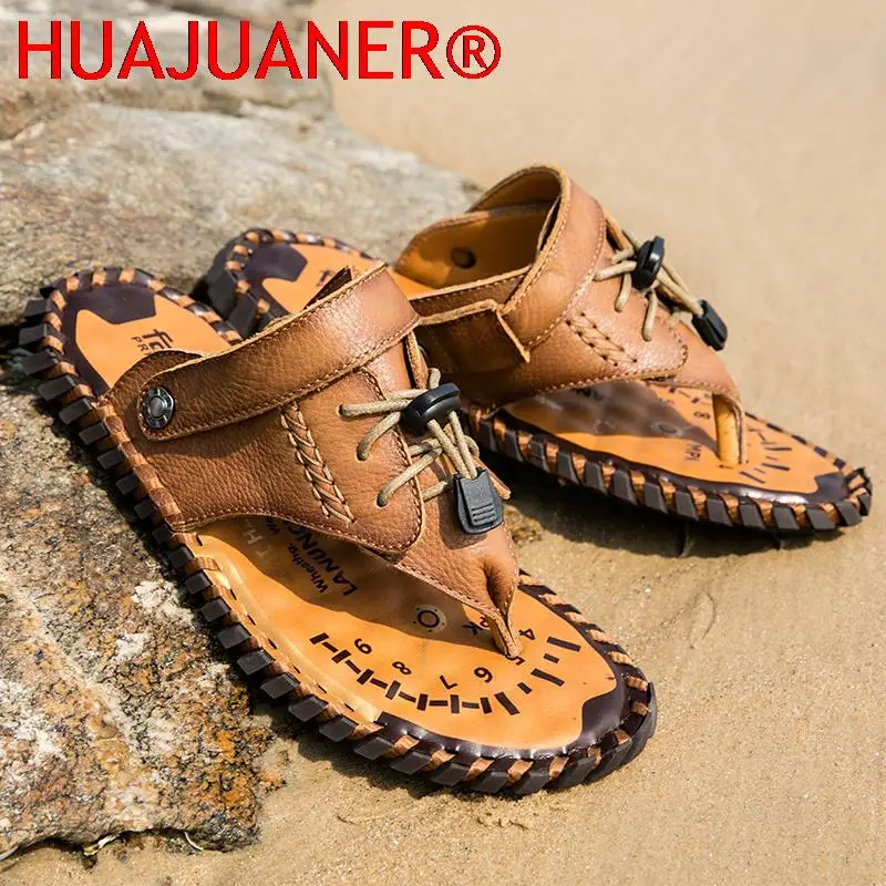 Сандалии из натуральной кожи мужская обувь пляжные шлепанцы коровьей летняя