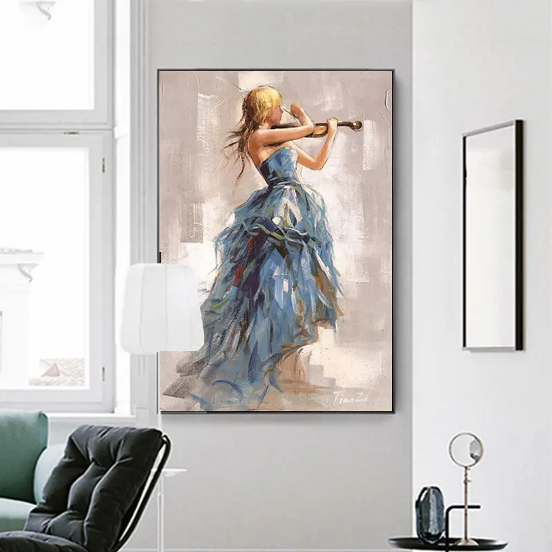 

Classic Blue Violin Girl Poster Prints Nordic Abstract Woman Canvas Oil Painting Living Room Bedroom Home Decor Wall Art Picture