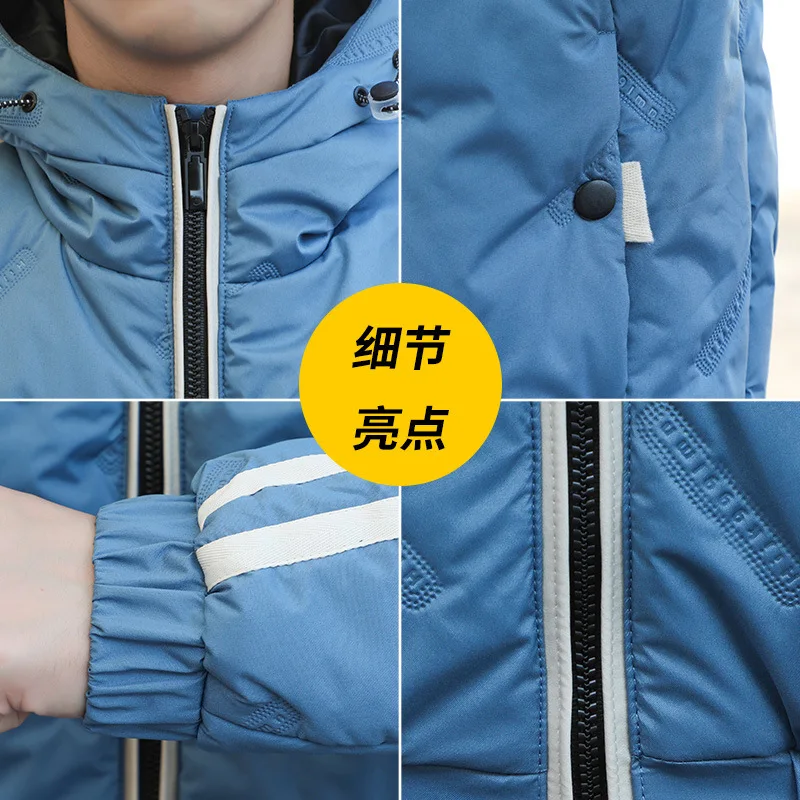 Mens Winter Jacket Hooded Zipped Down Striped Casual Winter Warm Coat Mens Clothing Plus Size M-4XL