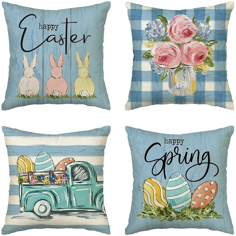 

Easter Throw Pillow Covers 18X18 Set Of 4 Easter Spring Decorations Cushion Case Decoration For Sofa Couch