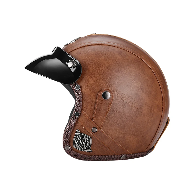 

Мотоциклетный шлем с открытым лицом для мужчин и женщин, винтажный шлем из искусственной кожи в стиле ретро, для скутеров и велосипедов, летняя