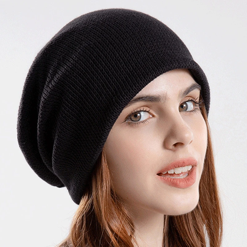 

Winter Slouchy Beanie Hats for Women Men Soft Warm Reversible Ski Skull Cap Solid Color Knitted Bonnet Skull Hats Couple Bonnets