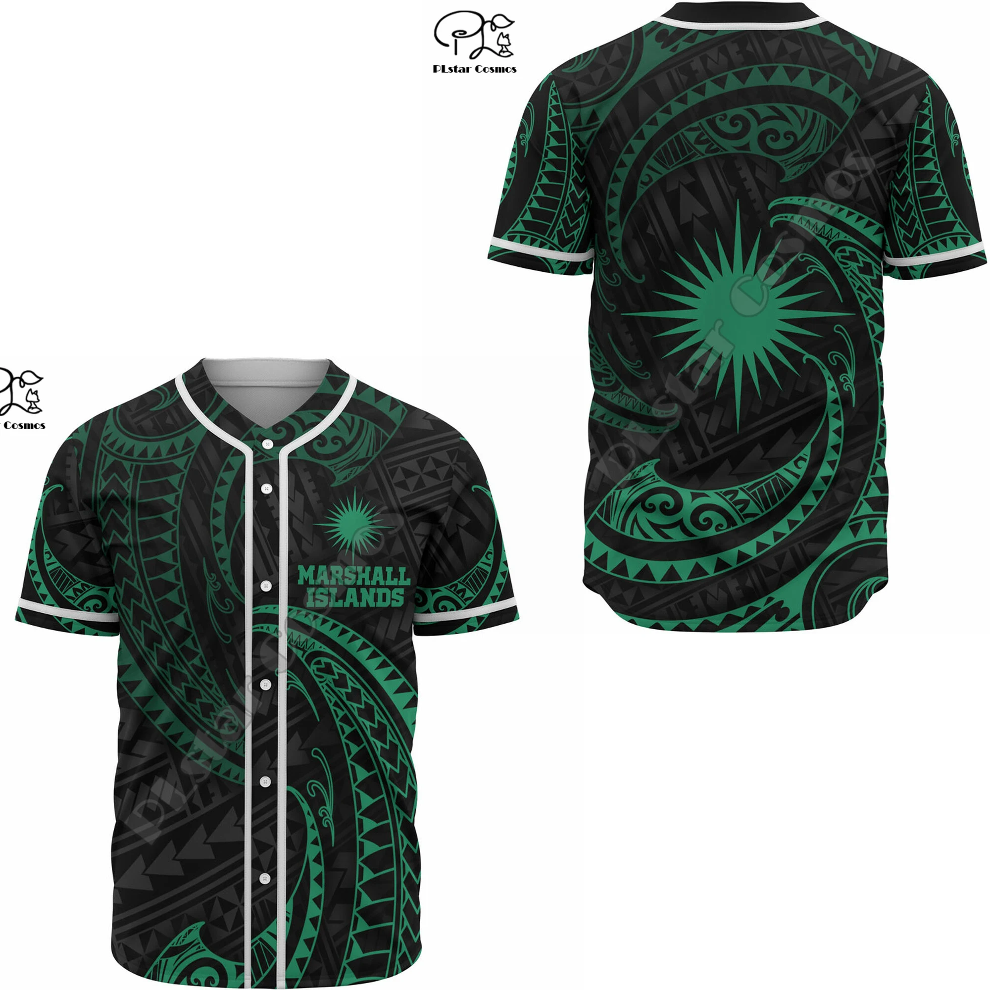 Marshall Islands Polynesian Flag Tribal Culture Retro Tattoo 3DPrint Men/Women Summer Baseball Jersey Shirts Short Sleeves X2