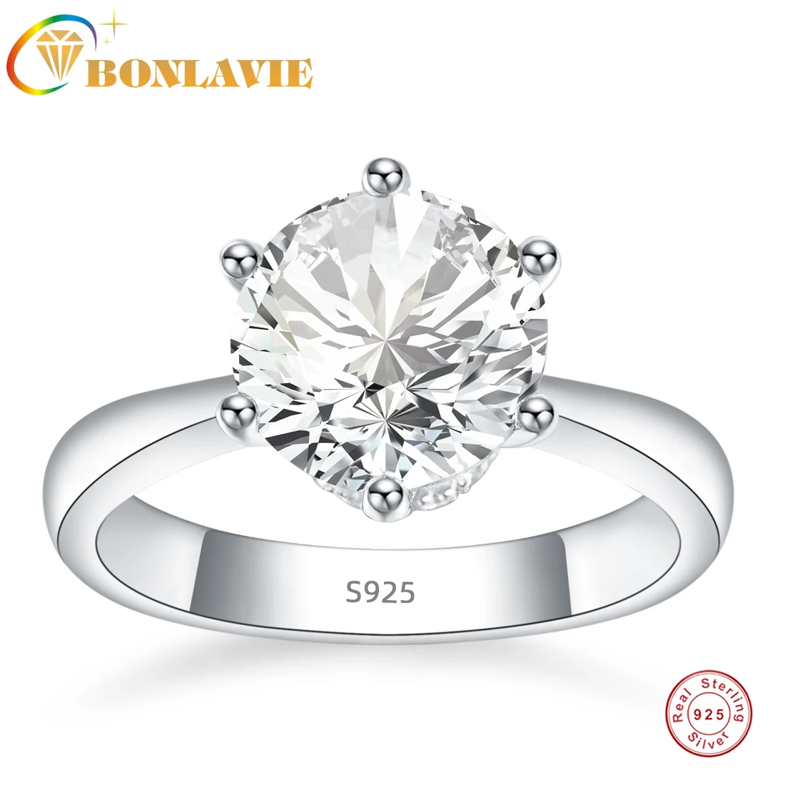 

BONLAVIE 1.5ct 925 Silver Bridal 6 Prong Zircon Rings For Women Round Cut Cubic Zirconia Rings Bijoux