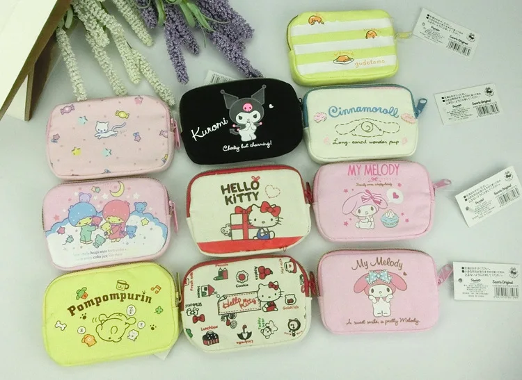 

Sanrio Hello Kitty My Melody Kuromi Cinnamoroll Cartoon Canvas Coin Pocket Mini Function Key Bag Card Bag Anime Wallet Handbag