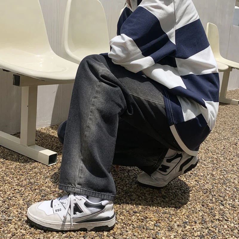 Blue/Black Baggy Jeans Men Fashion Retro Casual Straight Jeans Mens Japanese Streetwear Loose Hip Hop Denim Pants Mens Trousers