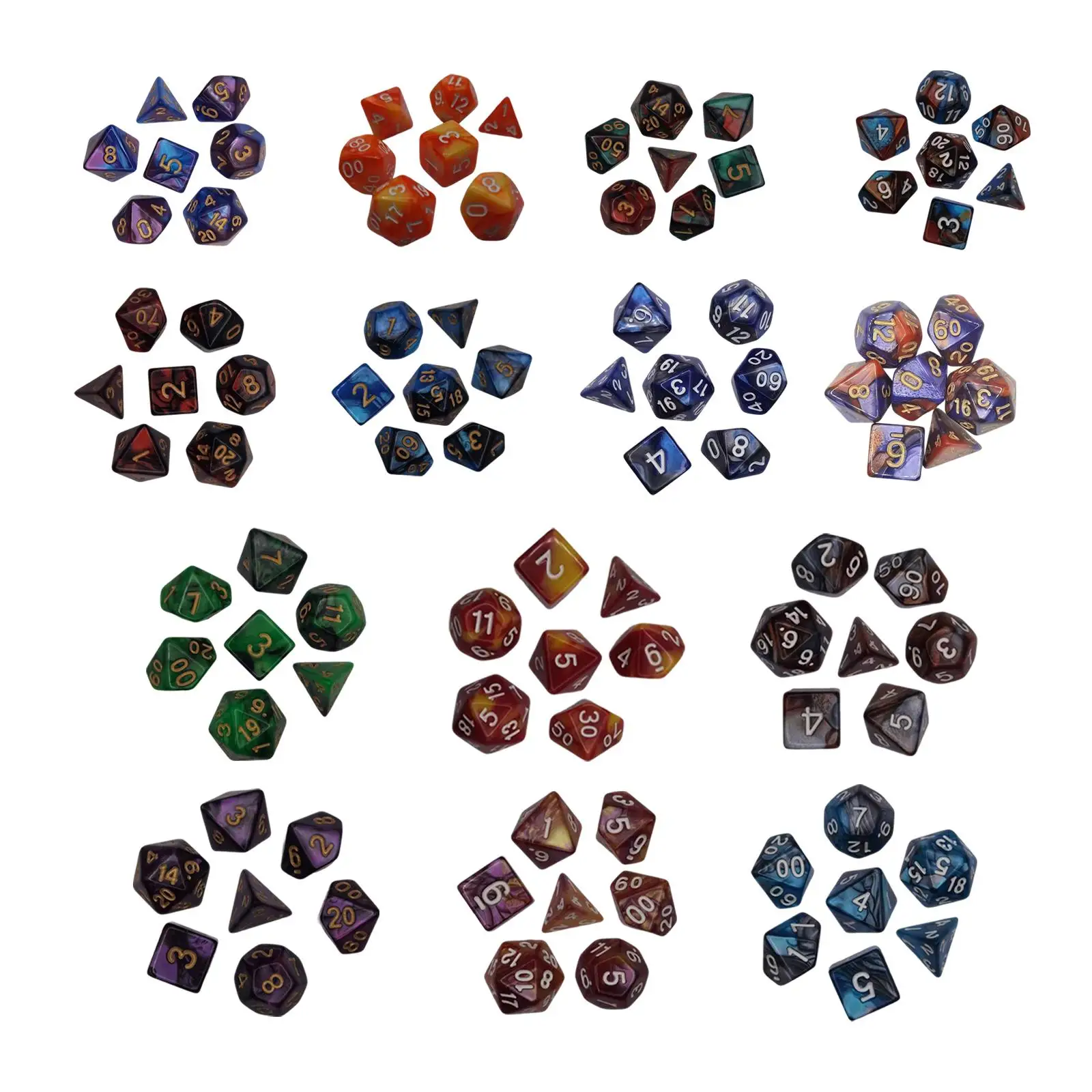 

7 Pieces Colorful Polyhedral Dices Board Game Props Collection for Cafe RPG