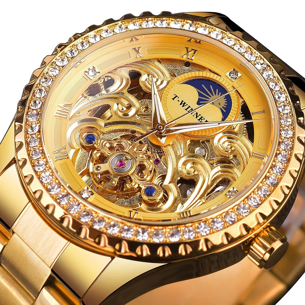 New Men's Fashion Casual Automatic Mechanical Watch Gold Skeleton Watch self winding mens watch watches for men