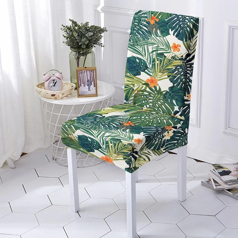 

New Green Leaf Print Dining Chair Cover Strech Elastic Chair Slipcover for Kitchen Stools Home Seat Covers Decoration for Party
