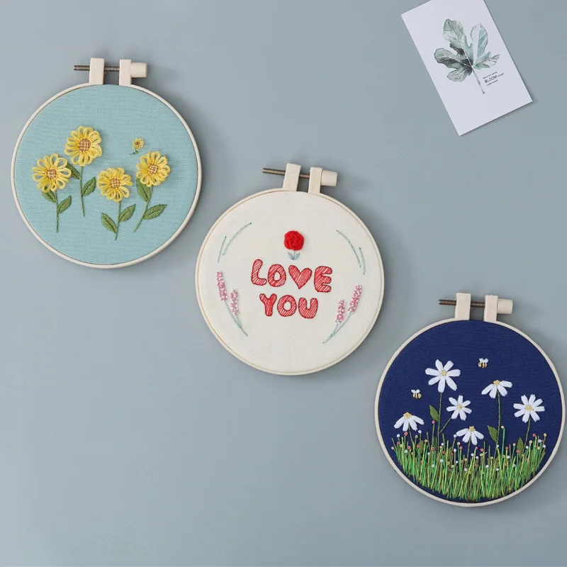 DIY Flowers Plants Pattern Embroidery Set Needlework Tools Printed Beginner Round Cross Stitch Kit Sewing Craft |