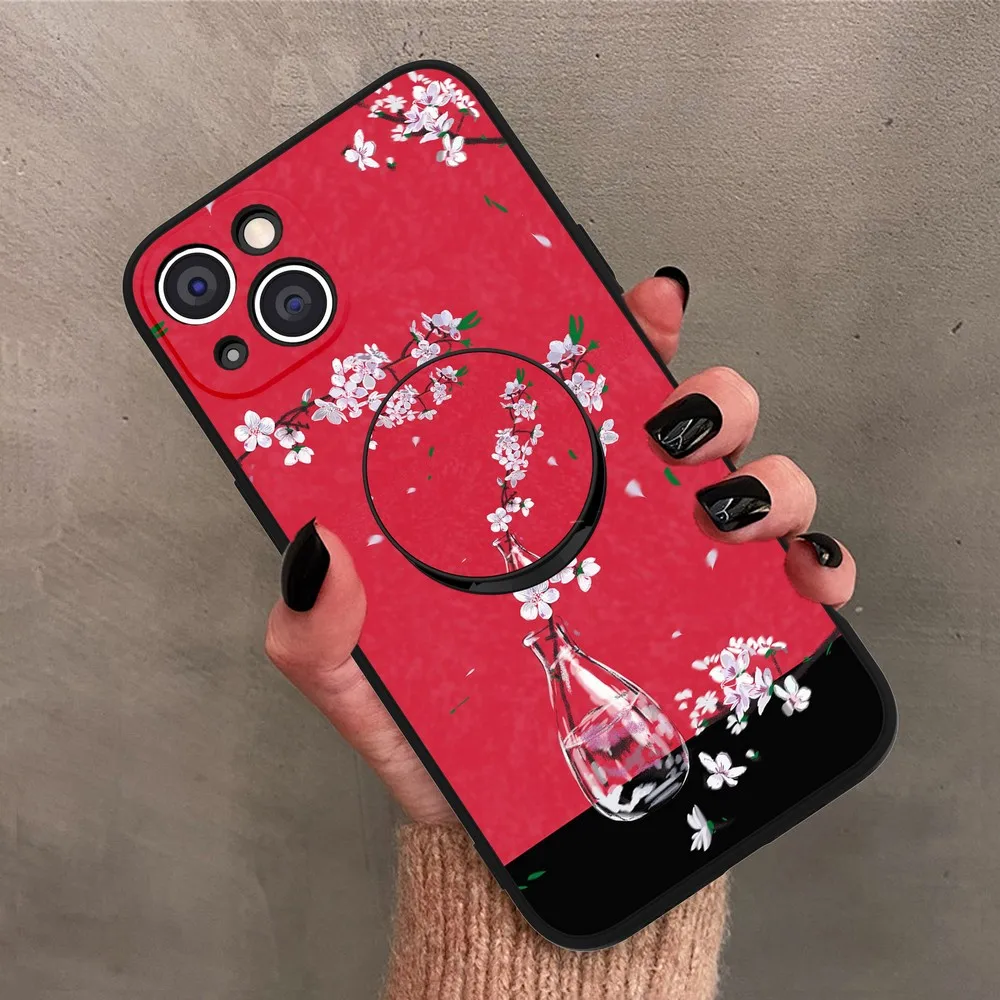 

Flower Case Stand for iPhone i11 i12 i13 X Pro XS Max XR i678 Plus SE Tempered Glass Protective Screen Film Cover Finger Holder