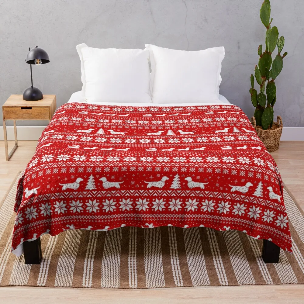 

Dachshunds Christmas Sweater Pattern Throw Blanket Cow Print Sherpa Blanket Light Throw Blanket