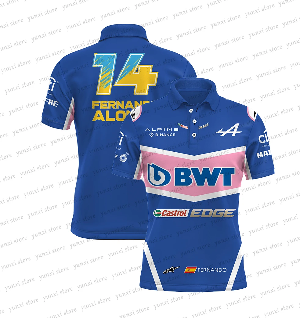 

F1 New Alpine Team Polo Shirt for Men Alonso No. 14 Driver Blue Logo Esteban Ocon No. 31 Extreme Sports Formula One