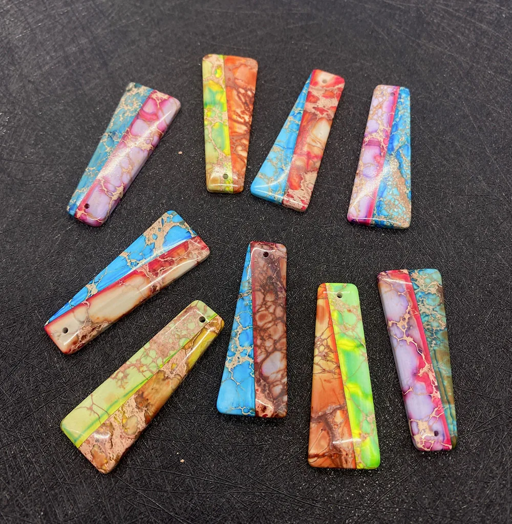

Natural Imperial Stone Pendants Fashion Jewelry DIY Earring Necklace Snakeskin Sea Sediment Jewellery Trapezoid Charms Accessory