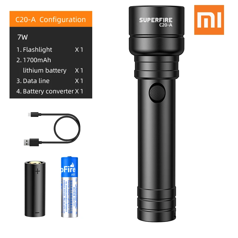 

XIAOMI Zoom Flashlight USB Rechargeable Ultra Bright 15W Powerful Flashlight Outdoor for Camping Fishing Torch Flash Light
