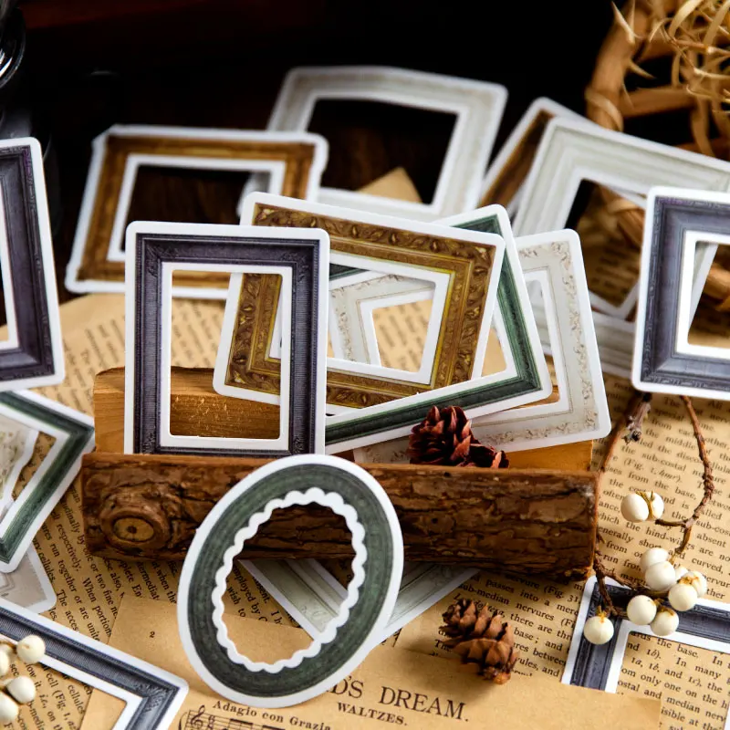 

30Pcs Stickers Photo Frame Decorative Scrapbooking Supplies Diary Planner Hand Paper Golden corridor Stationery 85*105MM