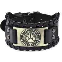viking animal bear paw bracelet mens accessories handwoven wide leather wristband adjustable bracelet punk jewelry gift wholesa
