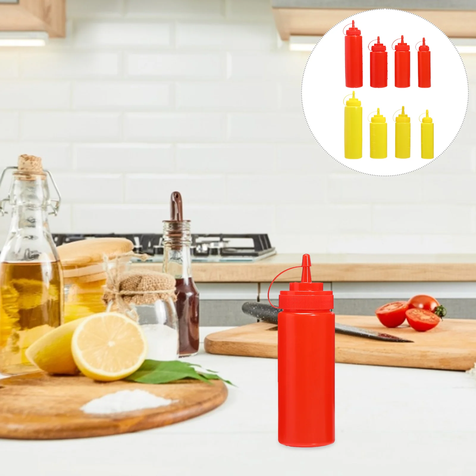 

8pcs Sauce Salad Bottles Plastic Dressing Squeeze Bottles Kitchen Gadgets
