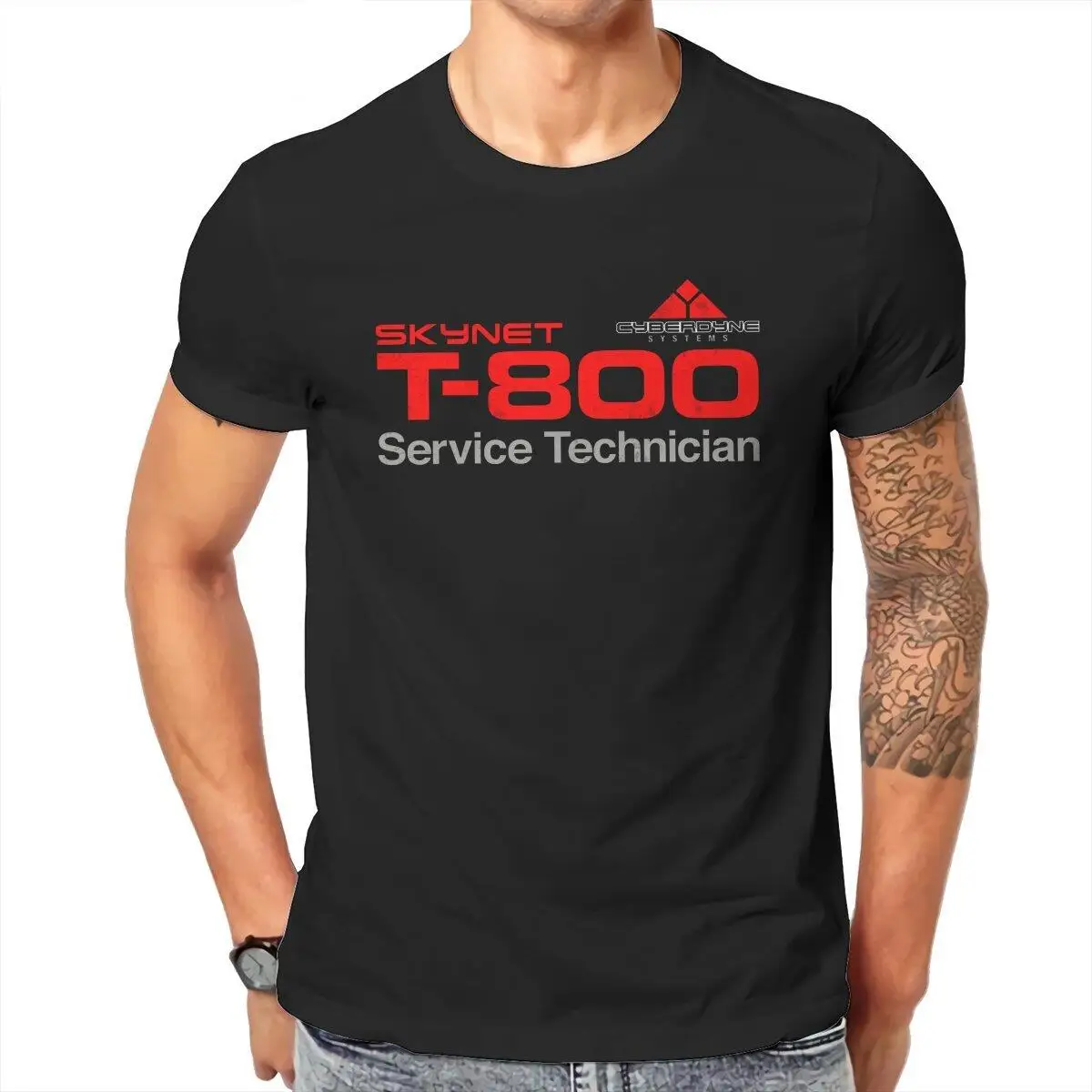 Men's T-Shirt T-800 Technician  Amazing Tee Shirt Short Sleeve Terminator Cyberdyne Cyborg T Shirts Crew Neck Clothes Party