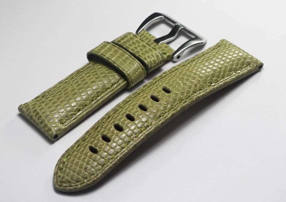 

High quality lizard skinBracelet light green Strap 24mm Handmade calfskin Watch band High-end Thick Wristband watch accessories