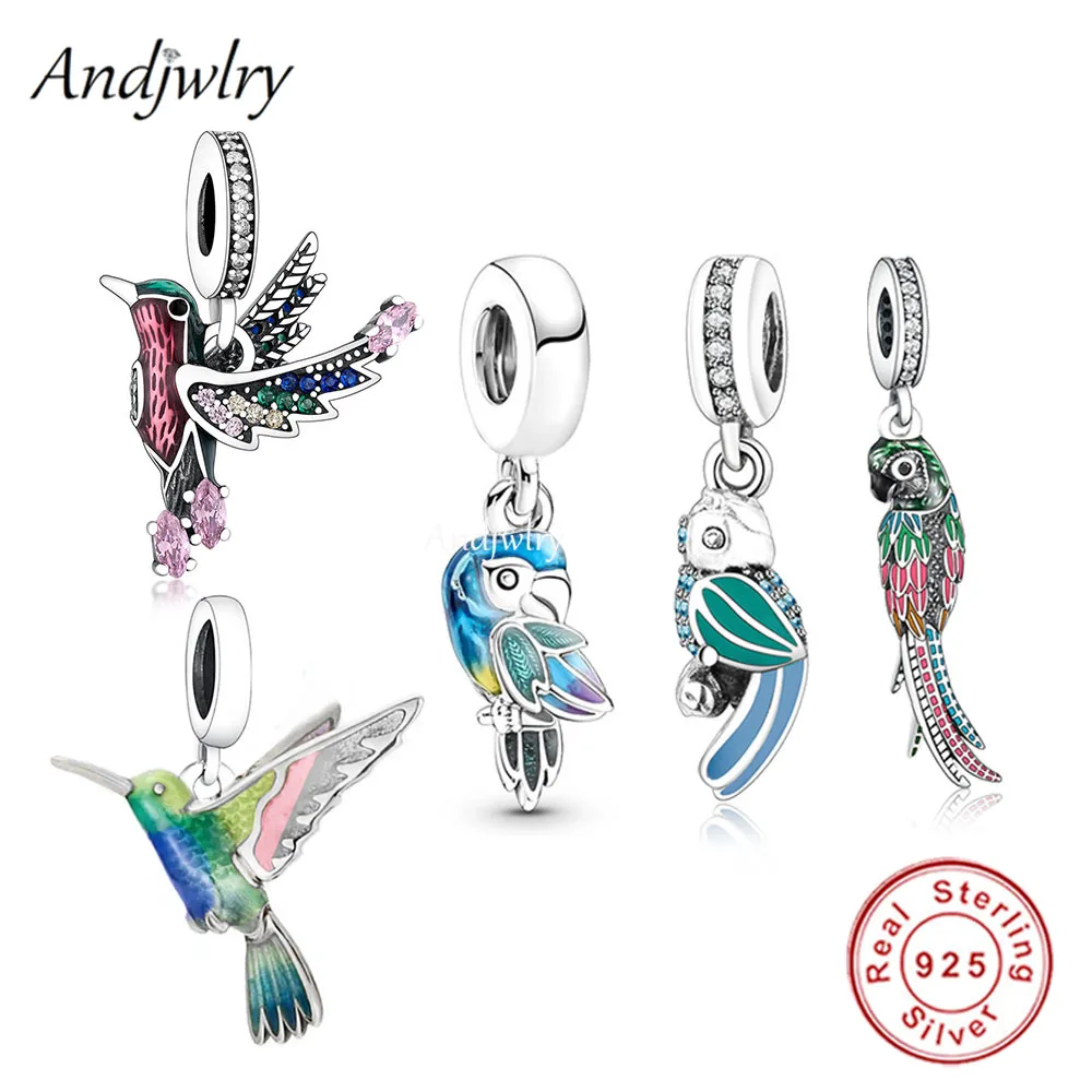 

Animal Series Multicolor Bird Dangle Charm Fit Bracelet Silver 925 Original Parrot Hummingbird Pendant Bangle Jewelry Berloque