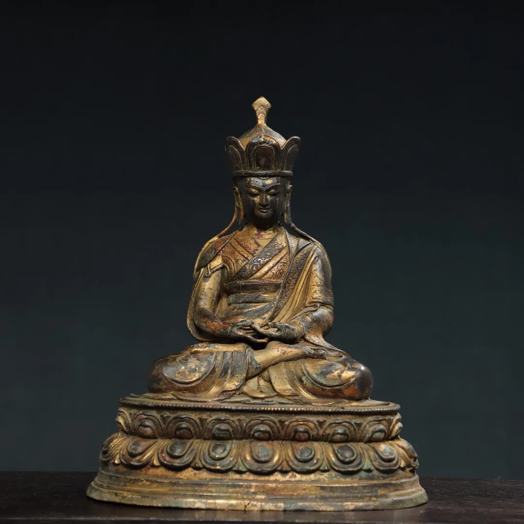 

10"Tibet Temple Collection Old purple Bronze Cinnabar Mud gold Ksitigarbha Bodhisattva Sitting Buddha Worship Hall Town house