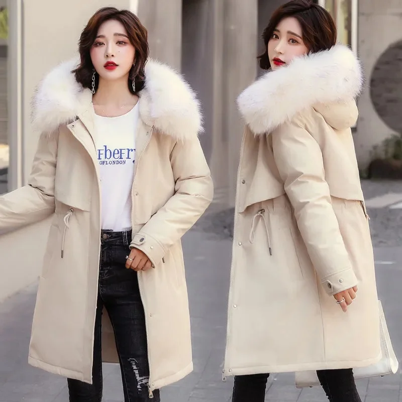 

Новинка 2022, зимняя одежда, длинные парки, зимняя куртка, женская одежда, парка с капюшоном, женское плотное теплое студенческое пальто с мехо...
