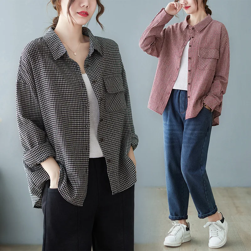 

Women's Jacket Spring Autumn Fashion Retro Loose Chinoiserie Long Sleeve Plaid Clothing Female Coat Women Jacket Promotion 2023