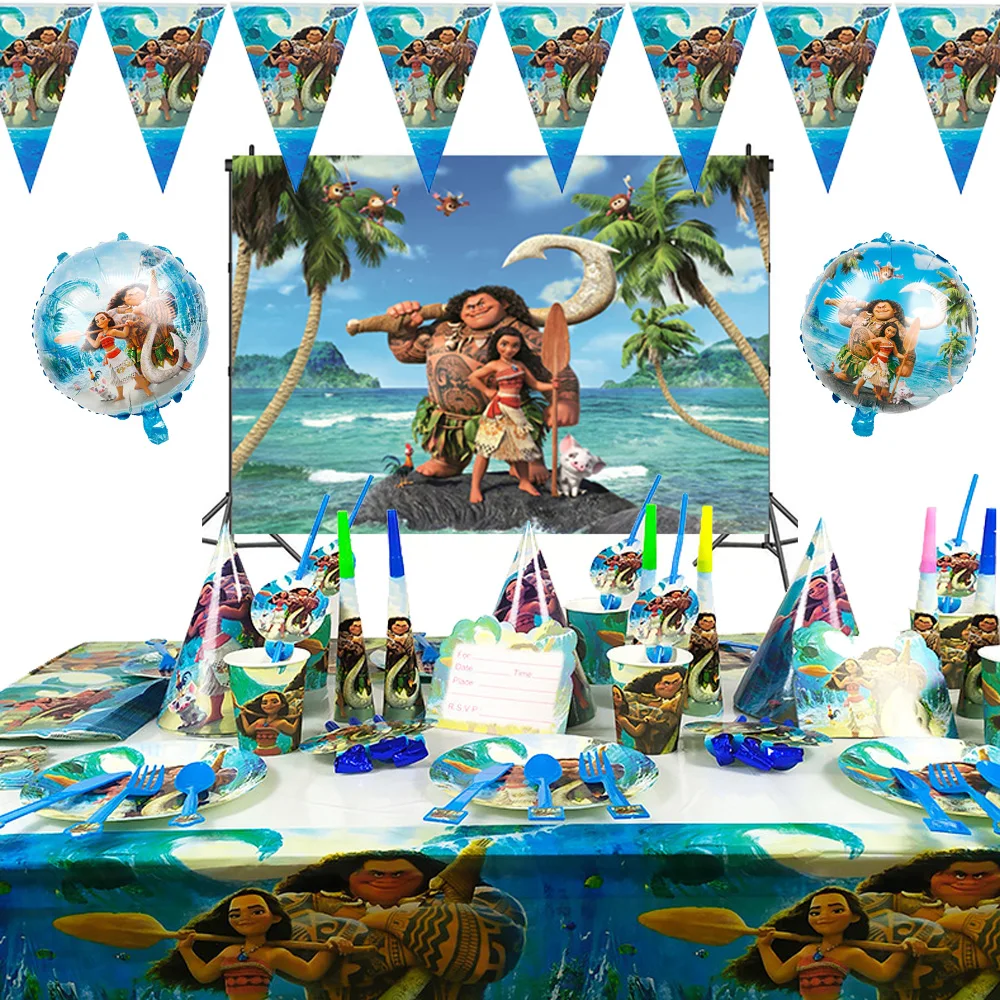 

Moana Princess Birthday Party Decoration Moana Maui Balloon Disposable Tableware Backdrops Baby Shower Kids Girls Party Supplies