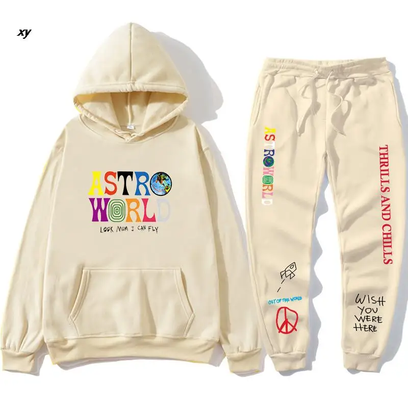 

2022TRAVIS SCOTT ASTROWORLD HOODIES Letters Print Sweatshirt+Sweatpant men's Pullover Sweatshirt Hoodie Sports Pants tracksuit m