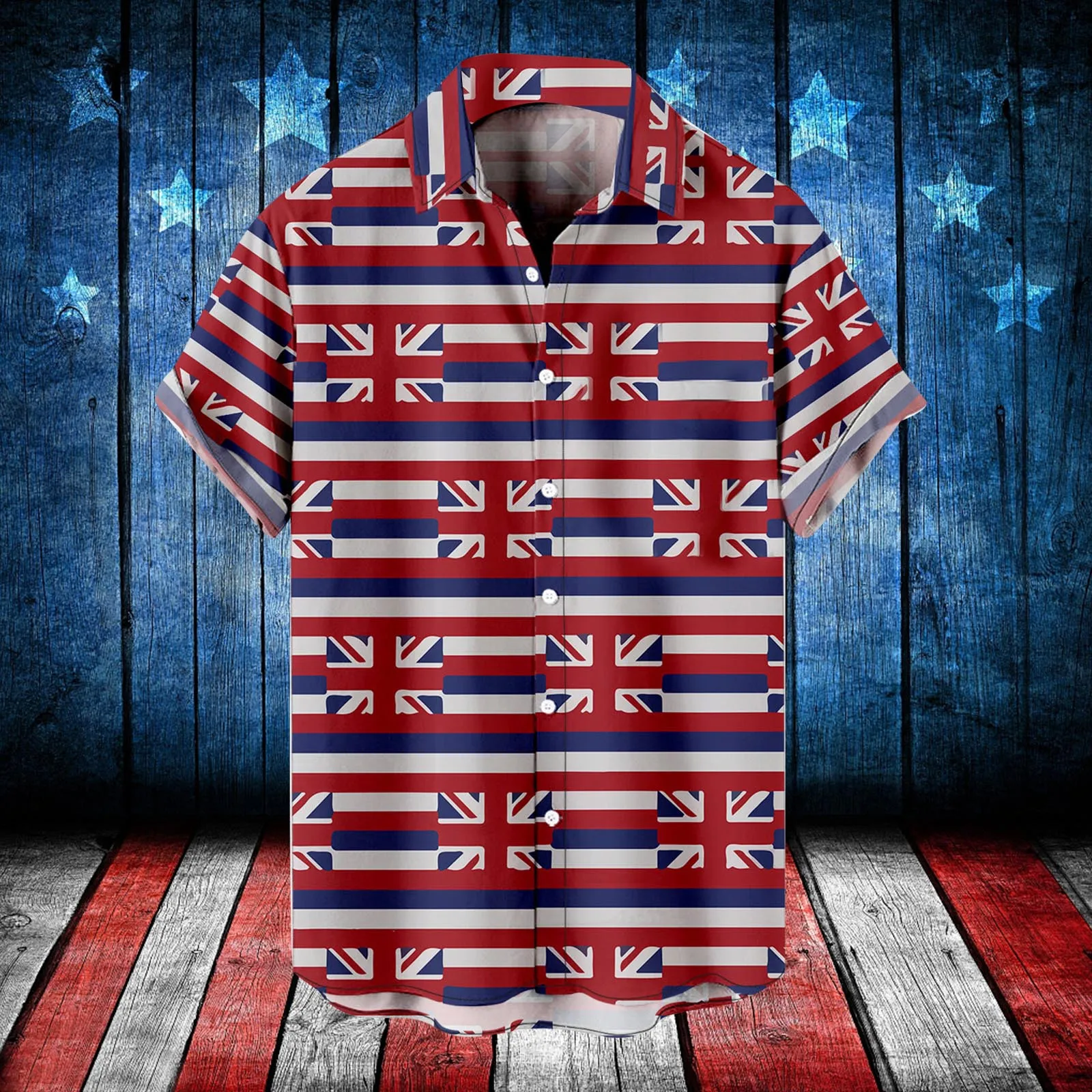 

Mens Fashion And Leisure Independence Day 3D Digital Printing Buckle Lapel Short Sleeve Shirt Top Corduroy Pants