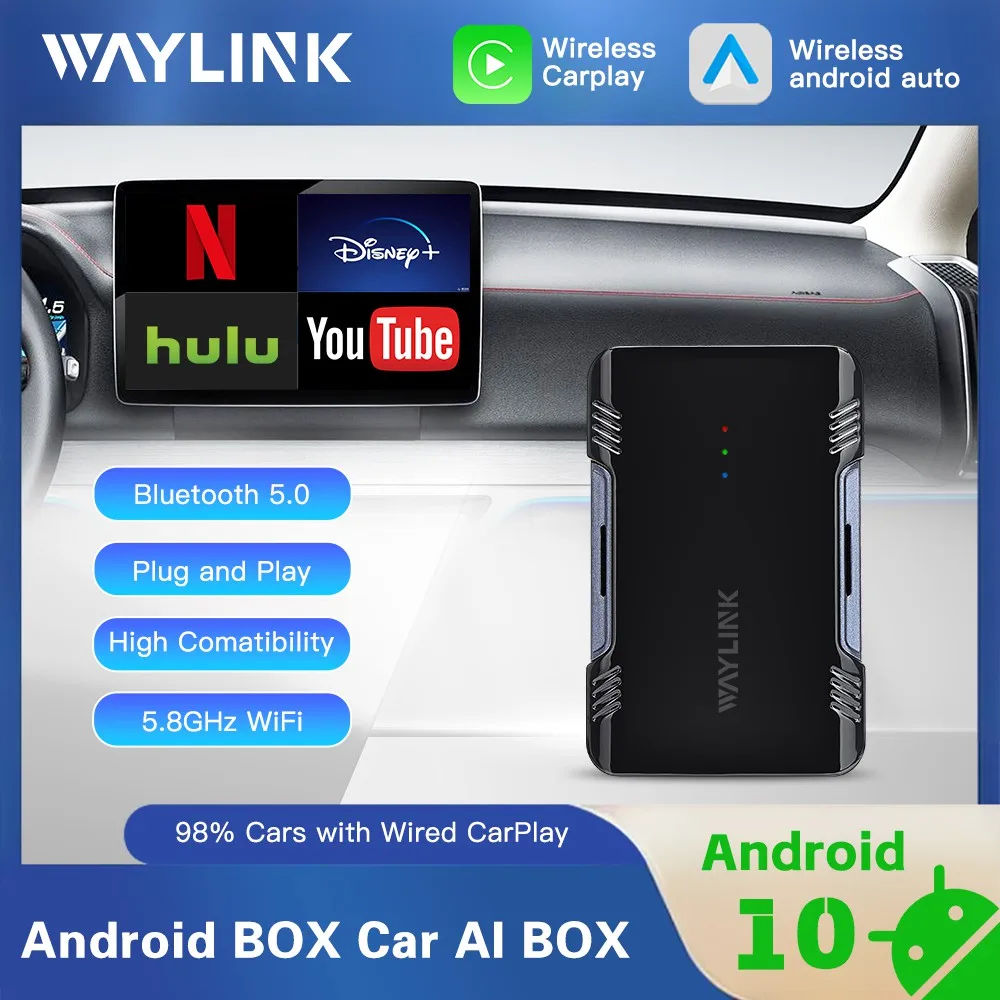 

WAYLINK Android 10 беспроводной CarPlay Android Авто Ai Box CarPlay TV Box Поддержка Netflix Youtube HDMI