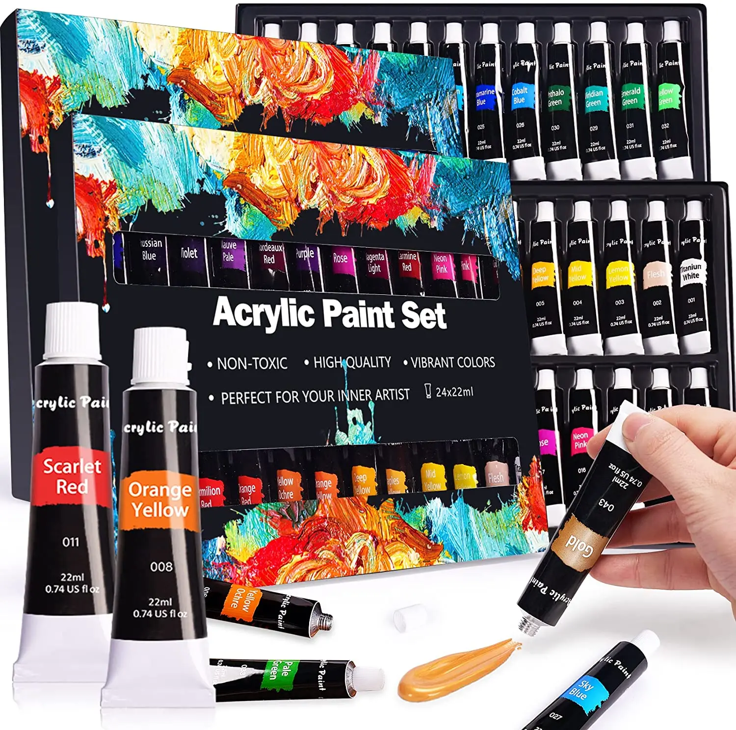 

Acrylic Paint Set, 48 Colors x 22 ml Large Tubes, Rich Pigments Lasting Quality for Beginners, Students & Professional Artist