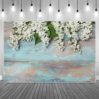 Retro Blue Wooden Board White Flowers Hyacinthus Birthday Decoration Photography Backdrops Floral Planks Photocall Backgrounds