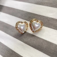 timeless wonder shiny zirconia pearl heart stud earrings for women jewelry designer ins luxury brand french rare prom date 4325