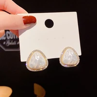 s925 silver needle korean simple triangle earrings fashion irregular geometric earrings pearl pendant temperament versatile