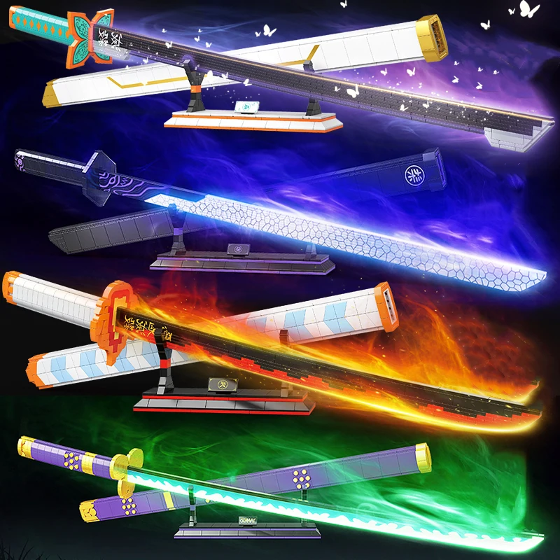 

Qg Luminous Version 720 Magic Knife Thousand Blades 726 Yan Mo Knife 725 Assembled Building Blocks Katana Model Ninja Sword