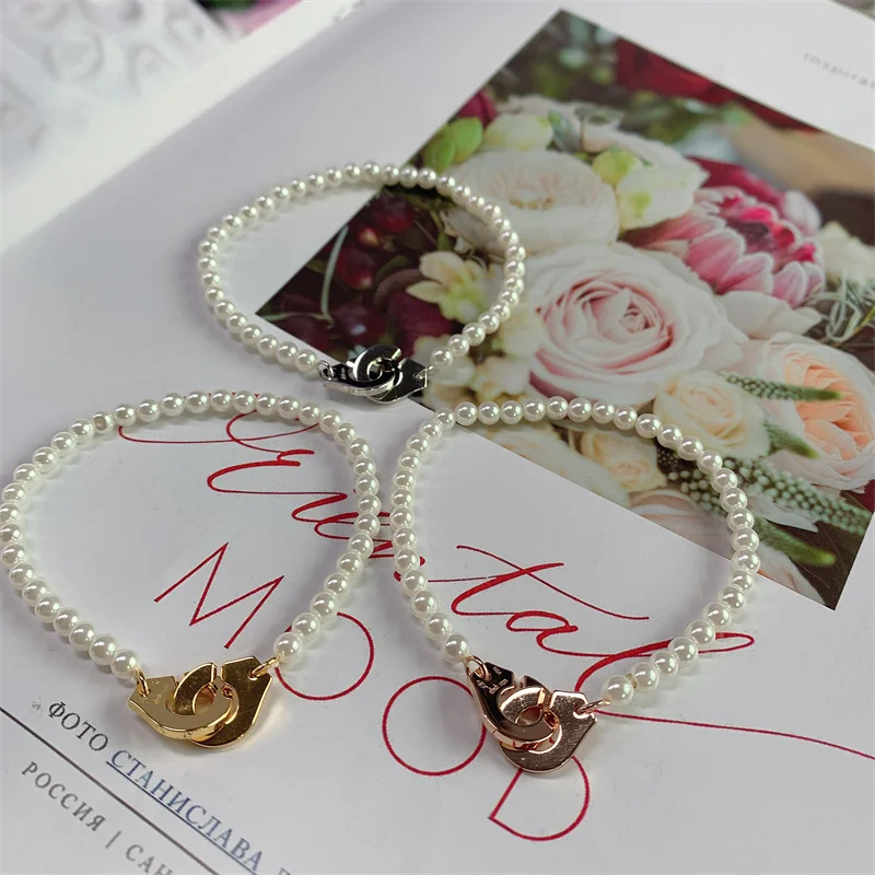 

French Luxury Natural Shell Beaded Handcuffs Bracelet Women's Sterling Silver Bracelet Gift Vintage Fashion R12