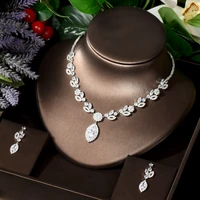 hibride ladies fashion jewelry set aaa cubic zirconia leaf flower pendant necklace earring sets for women gift bijoux n 1444