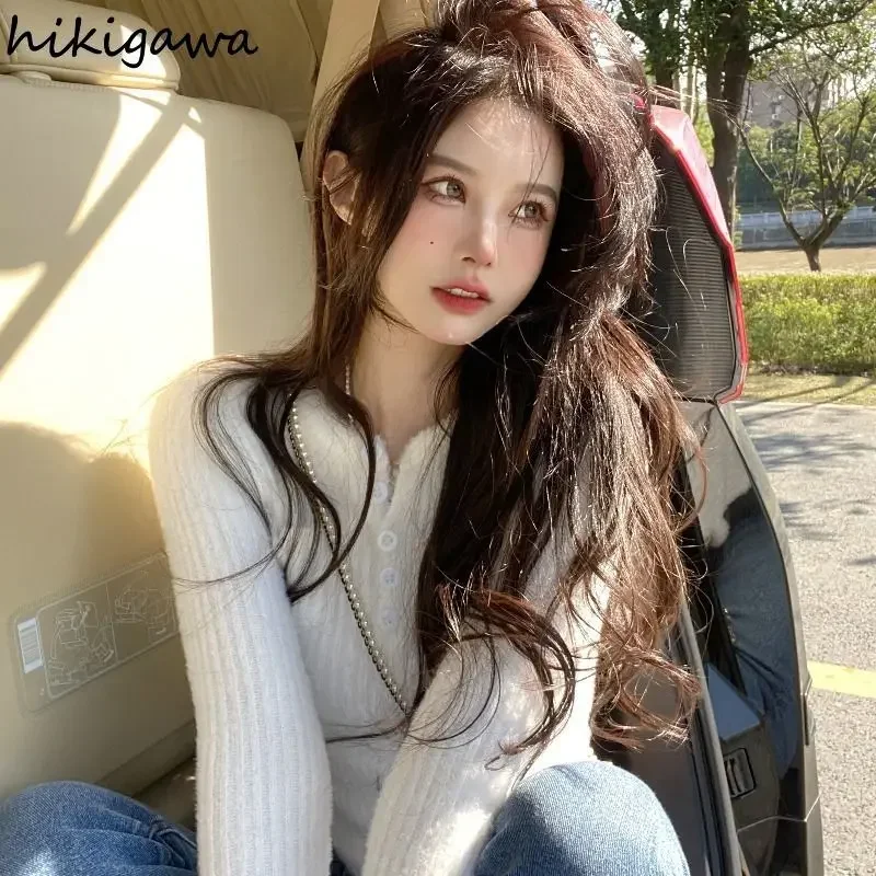 Белый свитер женский 2024 Ropa Mujer туника с круглым вырезом пушистый джемпер модный