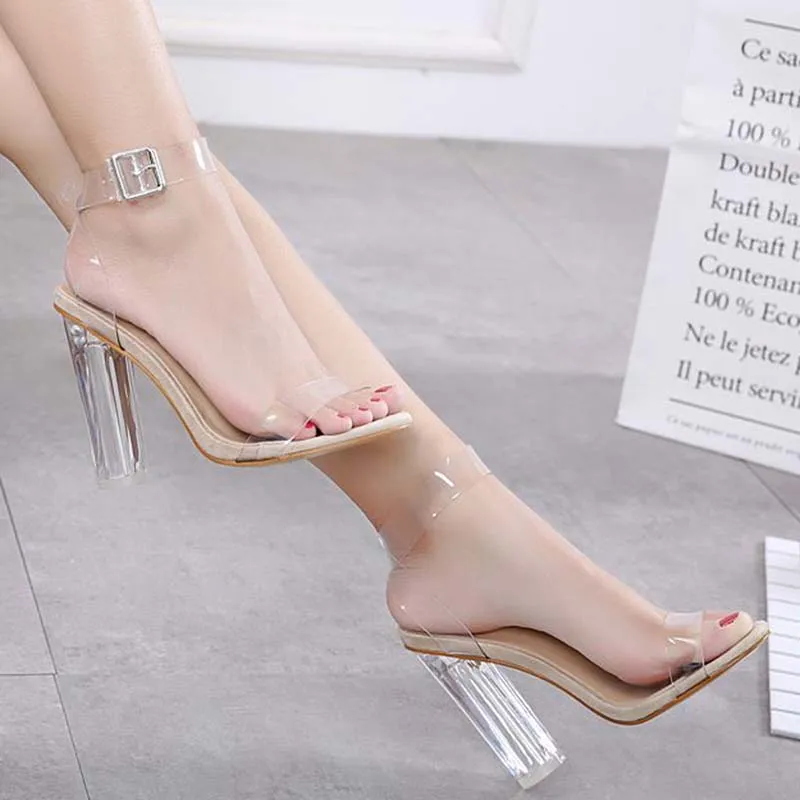 

Сандалии женские на высоком прозрачном каблуке, повседневные уличные босоножки с ремешком и пряжкой, туфли-лодочки, большие размеры, лето ...