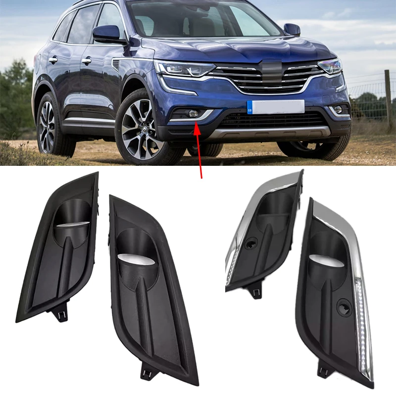 

For Renault Koleos 2017-2018 Car Front Bumper Fog Light Lamp Bezel Frame Cover Grille Shell Cap Hood Lid Chrome